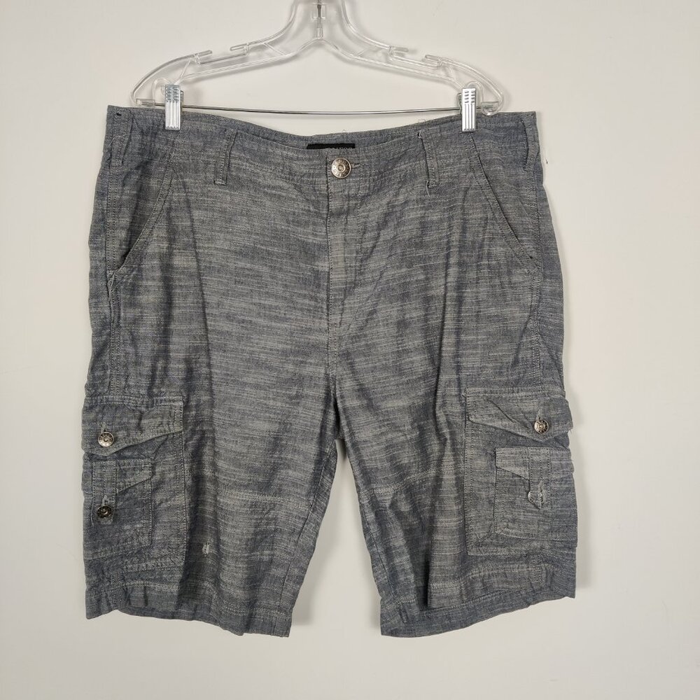 Guess Men's 100% Cotton Heathered Blue Jean Cargo Shorts In Blue Size 40 Summer
